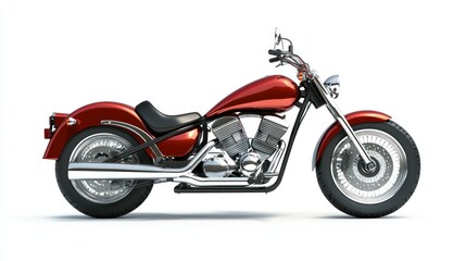 Fototapeta premium Red Motorcycle Cruiser Parked on White Background