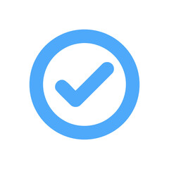 Modern Blue Checkmark Icon: Minimalist, Positive, and Approving Graphic Design Element for Website or App.