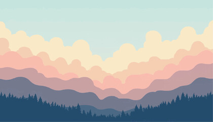 Fototapeta premium abstract pastel mountain landscape with layered hills and cloudy sky