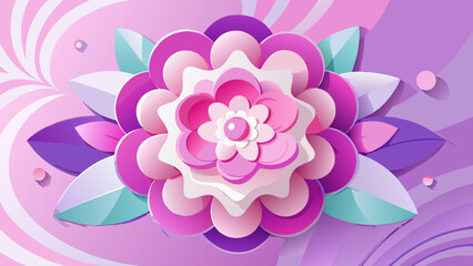 Beautiful layered paper flower in shades of pink and purple with mint leaves