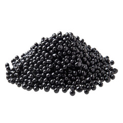 pile of black tapioca boba pearls, close-up of a pile of glossy black tapioca boba pearls, isolated on transparent background