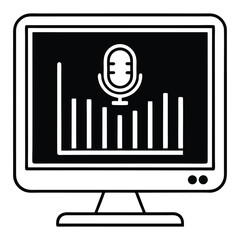 Growth data displayed on computer monitors and a laptop with podcast line icon