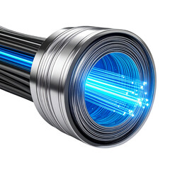 High tech fiber optic cable with blue light beam
