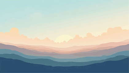 Obraz premium Abstract Mountain Landscape with Sunset Sky in Soft Pastel Colors