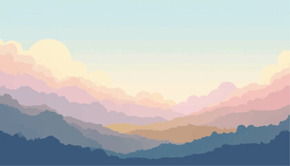 Obraz premium Abstract Mountain Landscape with Pastel Colors and Soft Clouds