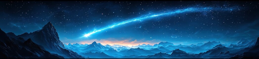 Fototapeta premium Panoramic Starry Mountain Landscape – Dreamy Night Sky Nature Art for Decor