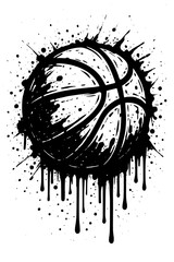 Graffiti-style basketball vector with bold Black and White contrast, paint splatters, and drips. Urban street art meets athletic vibes-ideal for merch, posters, branding, and modern design fans