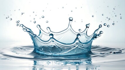 Abstract water splash forming a crown, symbolizing freshness and clarity, perfect for drink brand visuals.