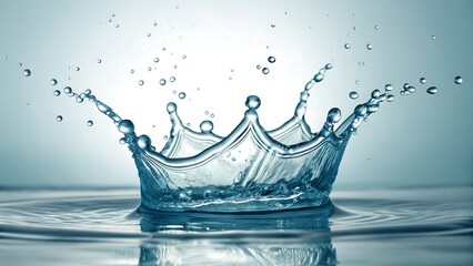 Abstract water splash forming a crown, symbolizing freshness and clarity, perfect for drink brand visuals.