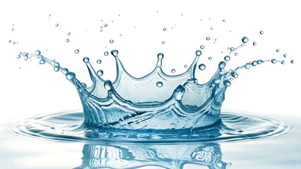 Abstract water splash forming a crown, symbolizing freshness and clarity, perfect for drink brand visuals.
