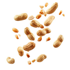 organic peanuts salted snack chapped fly in air, handful of organic salted peanuts soaring in the air, isolated on transparent background