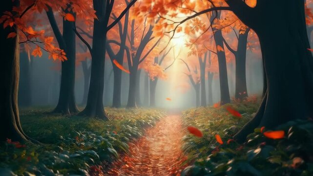 Feel the beauty of sunlight through fog in a calm forest. Tribal legends
