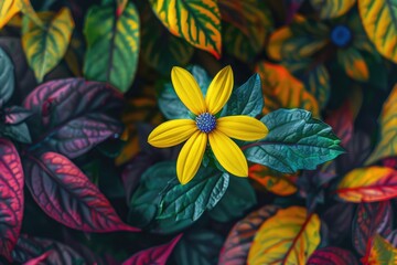 High Detail Visual of Fresh Yellow Flower and Multi Colored Plant