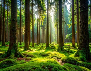 Obraz premium Lush forest bathed in sunlight