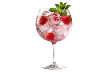 raspberry and mint gin and tonic cocktail in a copa glass