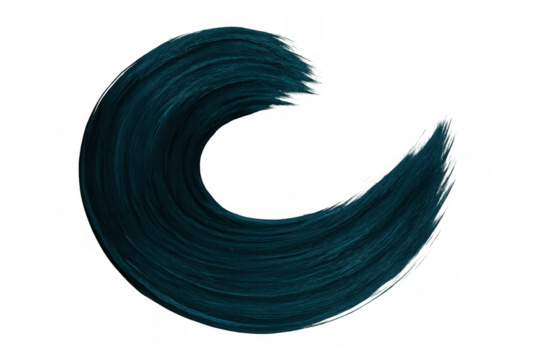 Teal hair lock forming crescent moon shape on transparent background, perfect for beauty and cosmetics projects