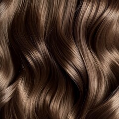 Fototapeta premium Brown hair close-up as a background. Women's long brown hair. Beautifully styled wavy shiny curls.