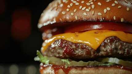 Close-up view of a delicious cheeseburger.