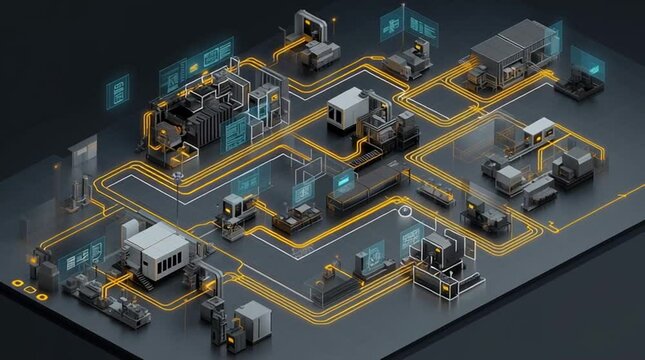 ERP software business operation. Integration strategy. Database performance. Animated data flow diagram for ERP and shop integration.