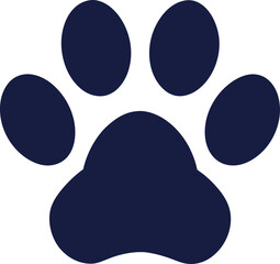 Navy blue paw print icon, stylized animal footprint, pet care logo, modern vector, bold design, veterinary symbol © RA Studio