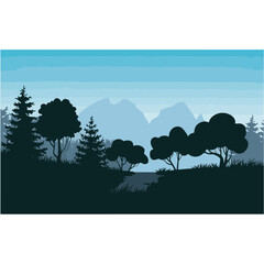 A Serene Forest Landscape with Trees, Greenery, and a Blue Sky