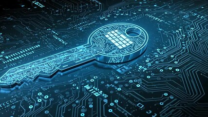Cybersecurity concept with digital key and circuit board background animation for security - Powered by Adobe