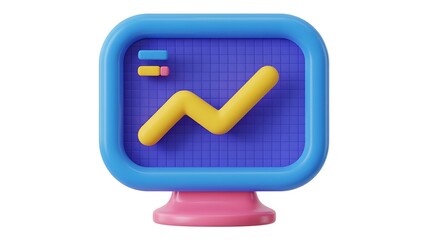 Blue screen with yellow graph and pink base chart analytics