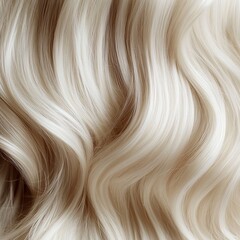 Blond hair close-up as a background. Women's long blonde hair. Beautifully styled wavy shiny curls. Hair coloring. White hair