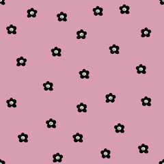 Retro Smiling Flower Pattern in Black and Rosa

