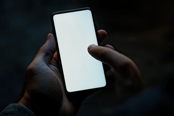 Ultra Hd Visual of a Mans Hand Clicks on a Blank Smartphone with Black Border with Thumb