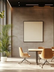 pixel perfect picture of Beige business room interior with coworking and meeting area mockup frame high detail