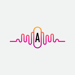 Music Logo On Letter A Template. Music On A Letter, Initial Music Sign Concept