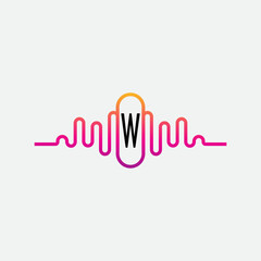 Music Logo On Letter W Template. Music On W Letter, Initial Music Sign Concept