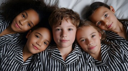 A diverse group of happy children posing together