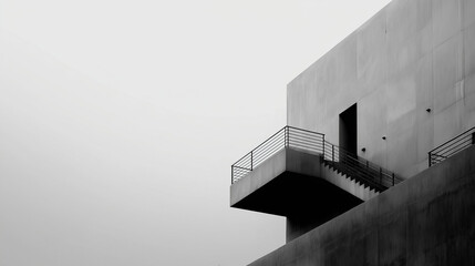 Modern concrete building with staircase in black and white