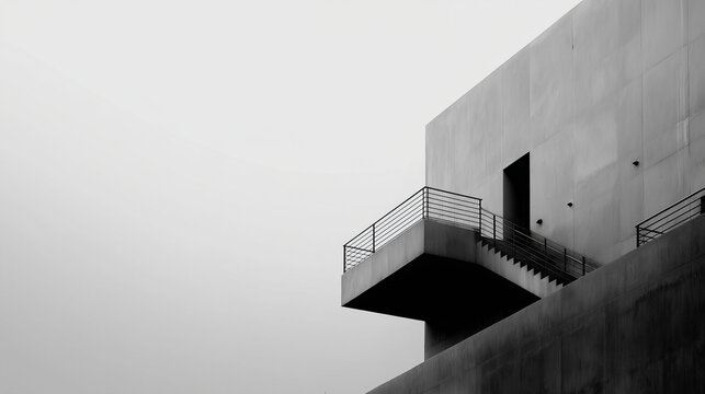 Modern concrete building with staircase in black and white - Powered by Adobe