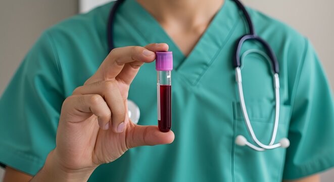 Medical Professional Holding Blood Sample in Test Tube