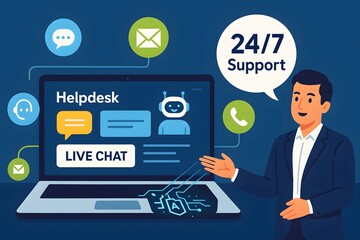 Fototapeta premium Customer Support Representative Engaging with Live Chat on Computer