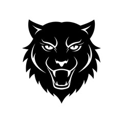 Black silhouette of a tiger head mascot logo on white background vector illustration