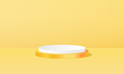 Orange and yellow podium for product presentation, cosmetics.