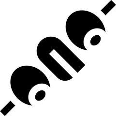 A minimalist black icon depicting a food skewer with two olives and a piece of cheese.