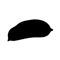 Minimalist black silhouette of a sweet potato on white background