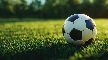 Fototapeta premium Soccer ball resting on a grassy field.