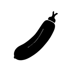 Minimalist black silhouette of a zucchini on a clean white background