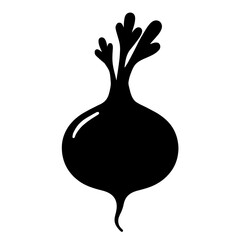 Minimalist black silhouette of a turnip with rounded bulbous root and purple-tinged top