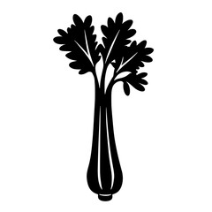 Minimalist black silhouette of celery with ribbed stalks on white background