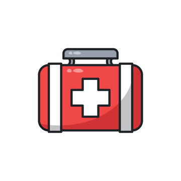 Bright red first aid kit with white cross, suitable for healthcare, safety, emergency response, and medical supplies.