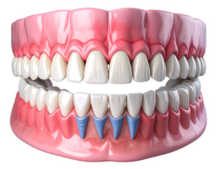 Fototapeta premium 3D Model of Adult Human Dental Anatomy with Open Jaw View – Transparent PNG.