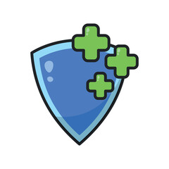 Digital illustration of a shield featuring green medical crosses, symbolizing health protection and safety.