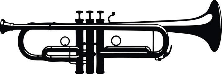 Black silhouette of a musical trumpet isolated on transparent background silhouette